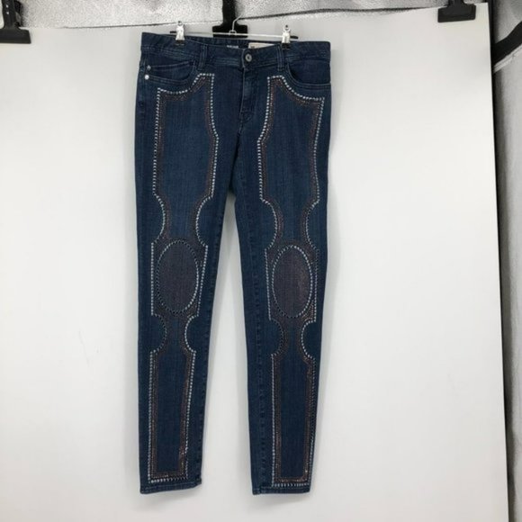 Just Cavalli  Just Luxury   Dark Wash studded skinny jeans chrome bronze beading - Picture 14 of 14